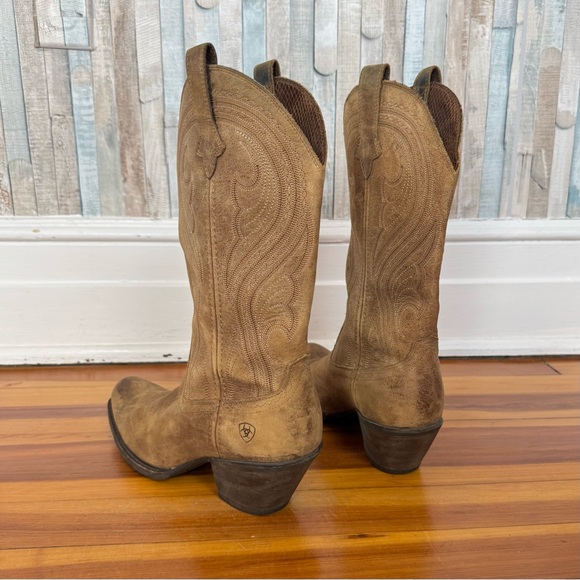 Ariat 9 Lively Western Boot Cowboy Cowgirl Leather Heeled Pull On Tan Leather - Picture 8 of 10